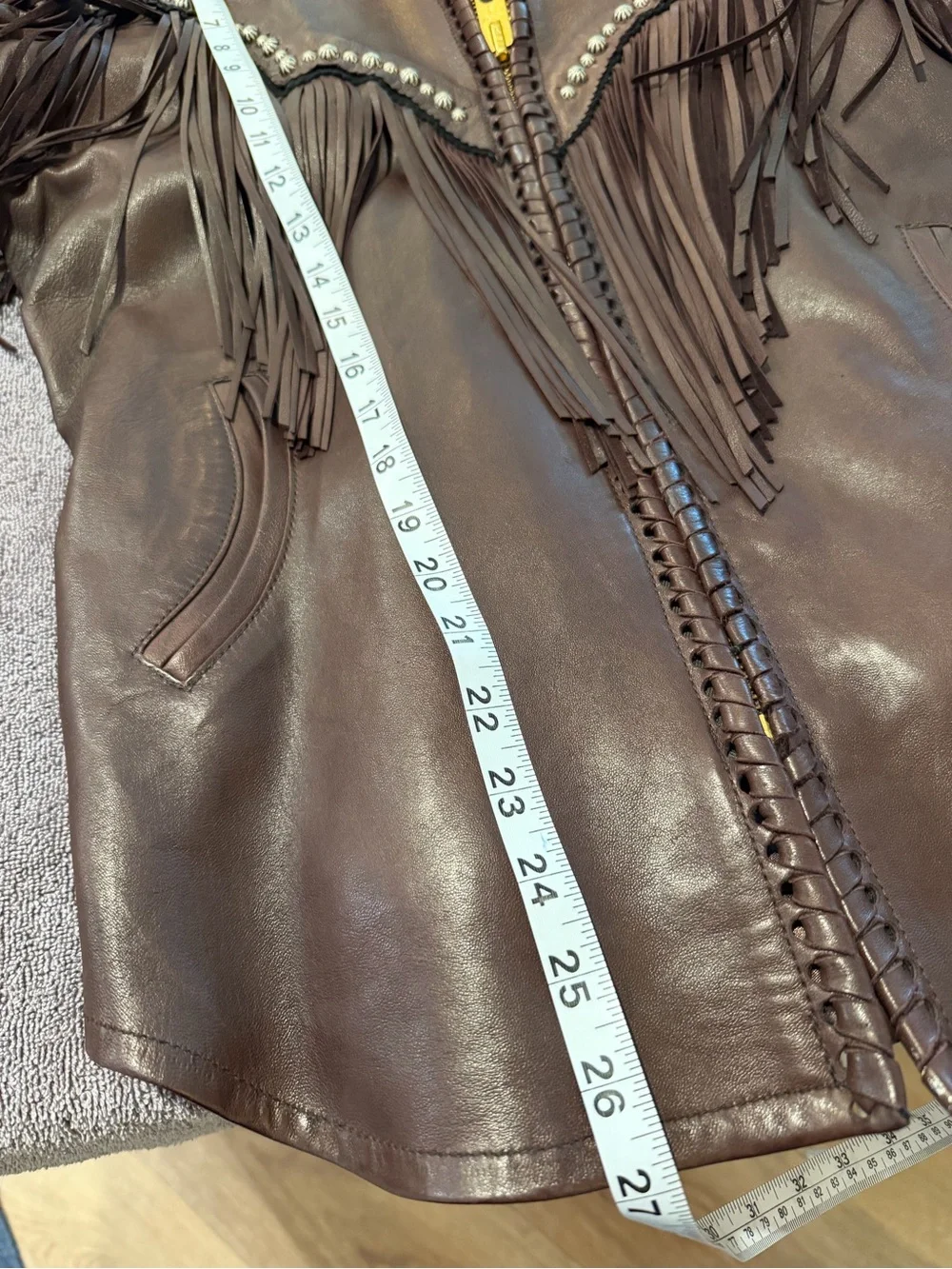 Appaloosa Trading Co 100% Leather Fringe Western Jacket Brown Concho woman large